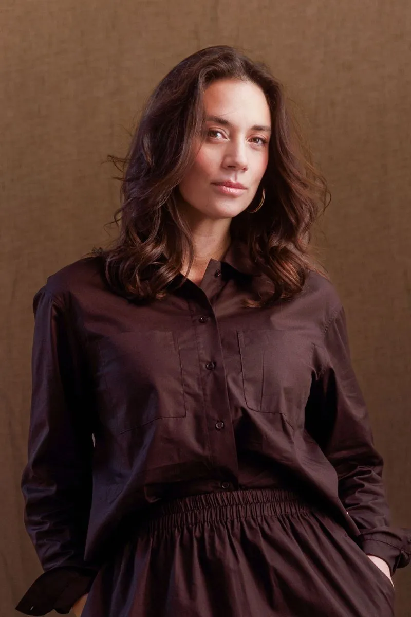 Yest Sofie Blouse Dark Brown, donkerbruine blouse